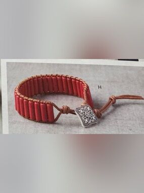 Plunder Red Beaded Cord Wrap Bracelet with Decorative silver square closure